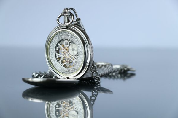 Pierre Bamin silver engraved gear pocket watch